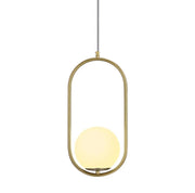 Lampadario a sospensione da soffitto in alluminio color oro bronzo con sfera e attacco per lampadine G9