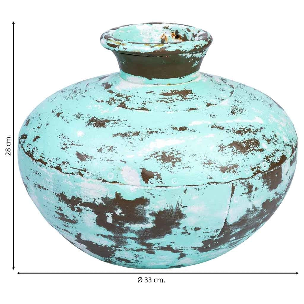 Vaso in metallo invecchiato verde 33x28x33