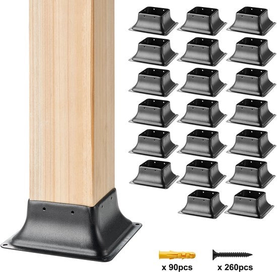 Piastrone 101,6 x 101,6 mm, 20 pezzi, interno 91 x 91 mm, robusto anello in acciaio verniciato a specchio, adatto per anelli standard per pali di legno, supporto per veranda e balcone.