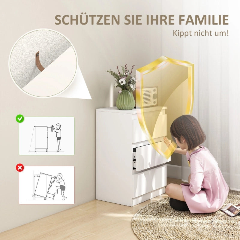 Coppia di comodini con 3 cassetti, in MDF, design senza maniglie, per camera da letto, bianco, 40 × 30 × 59,5 cm