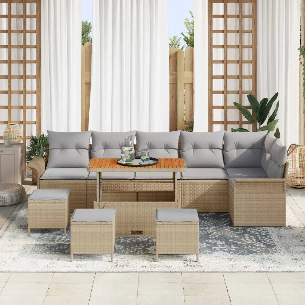 Set Divano da Giardino con cuscino 10 pcs Beige e Grigio Chiaro 3364112