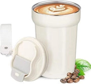 Tazza da viaggio termica, tazza termica per caffè da viaggio, caffè da viaggio, tazza di caffè portatile con coperchio e maniglia, tazza per la strada, per caffè e tè in viaggio, bianca, 450 ml