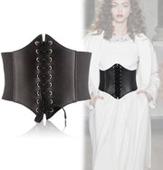 Corsetto in pelle nera - Stile retro - Corsetto cintura - Cinturino elastico - Chiusura a nodo - Materiale di alta qualità - Corsetto