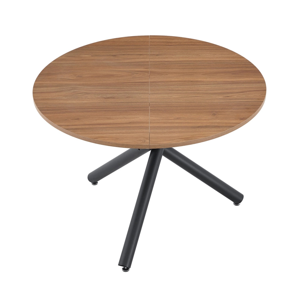 Tavolino rotondo da salotto in MDF e metallo; con base a croce nera; colore noce e nero