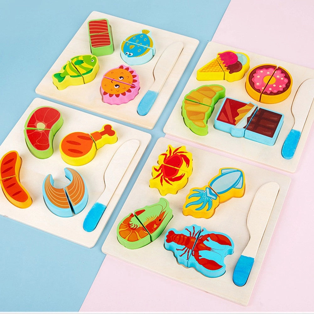 Trade Shop - Puzzle 3d Blocchi Legno Educativo Colorato Gioco Bambini Verdure Frutti Mare -
