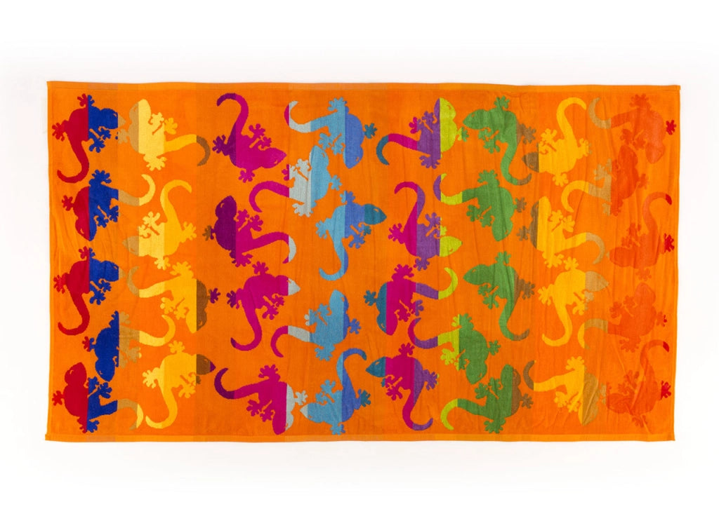 Telo Mare Jacquard In Spugna Disegno Fantasy Geco - 90x170 - Arancio