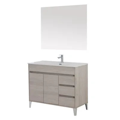 Mobile bagno da terra 100 cm rovere chiaro con specchio e lavabo Way