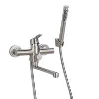 MAX| Miscelatore Catering a parete Argento | Rubinetto cucina professionale in acciaio inox con doccetta | Beccuccio piatto da parete per ristorante