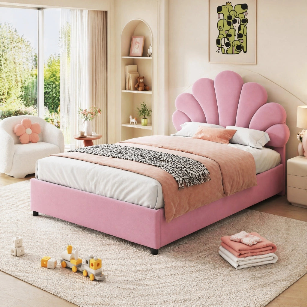 Letto imbottito 90x200 cm rosa con contenitore idraulico