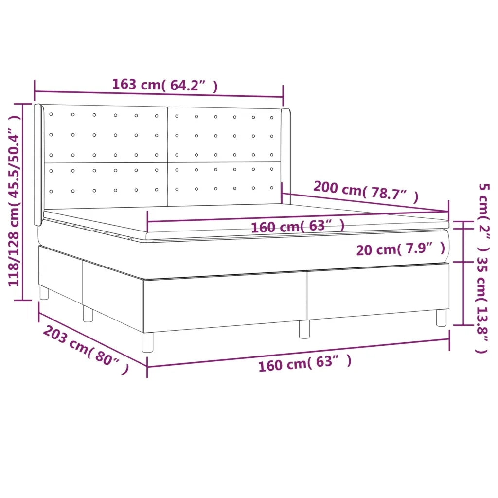 Letto a Molle con Materasso e LED Rosa 160x200 cm in Velluto