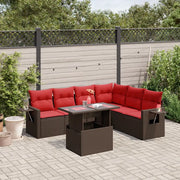 Set Divani da Giardino 7 pz con Cuscini Marrone in Polyrattan 3267934