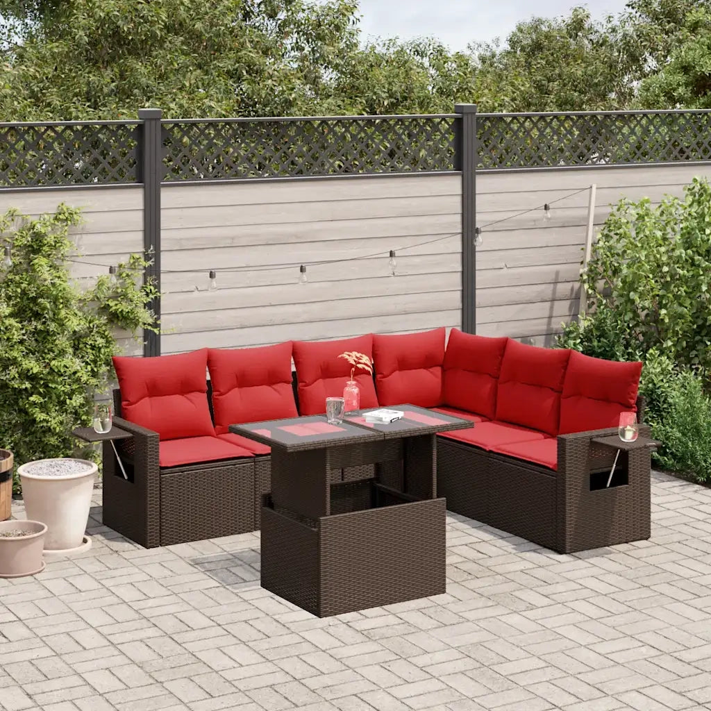 Set Divani da Giardino 7 pz con Cuscini Marrone in Polyrattan 3267934