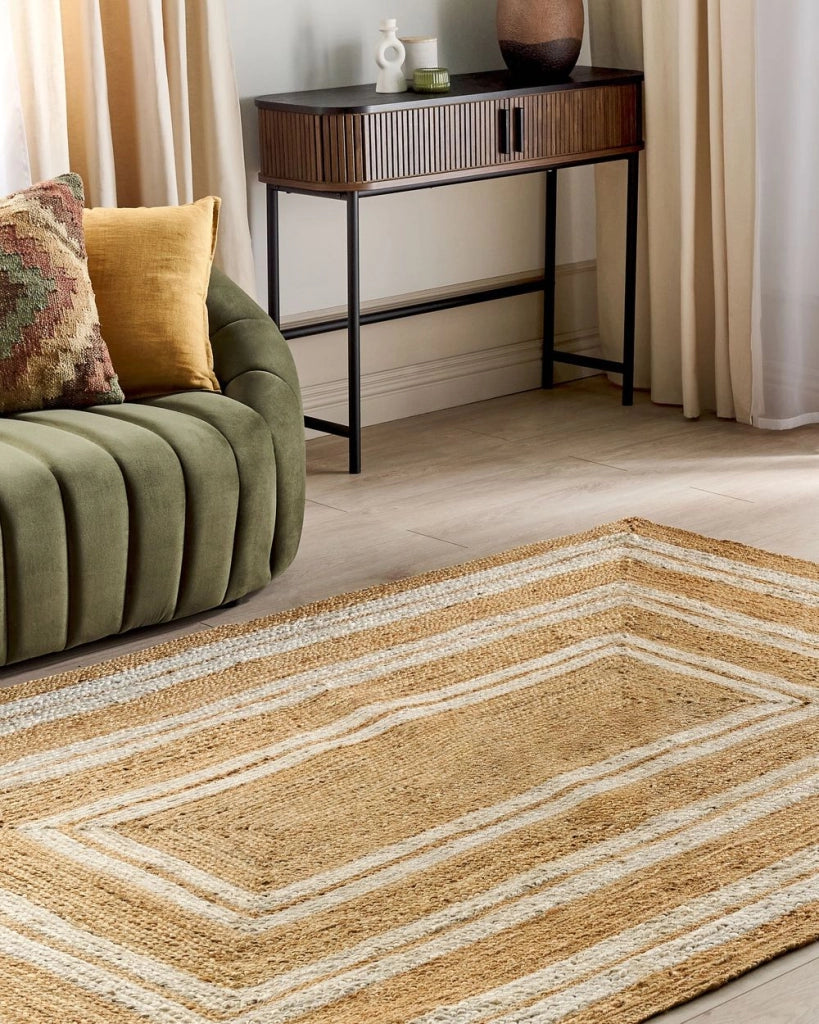 Tappeto di iuta naturale intrecciata con motivo geometrico Beige 160 x 230 cm stile boho camera da letto soggiorno