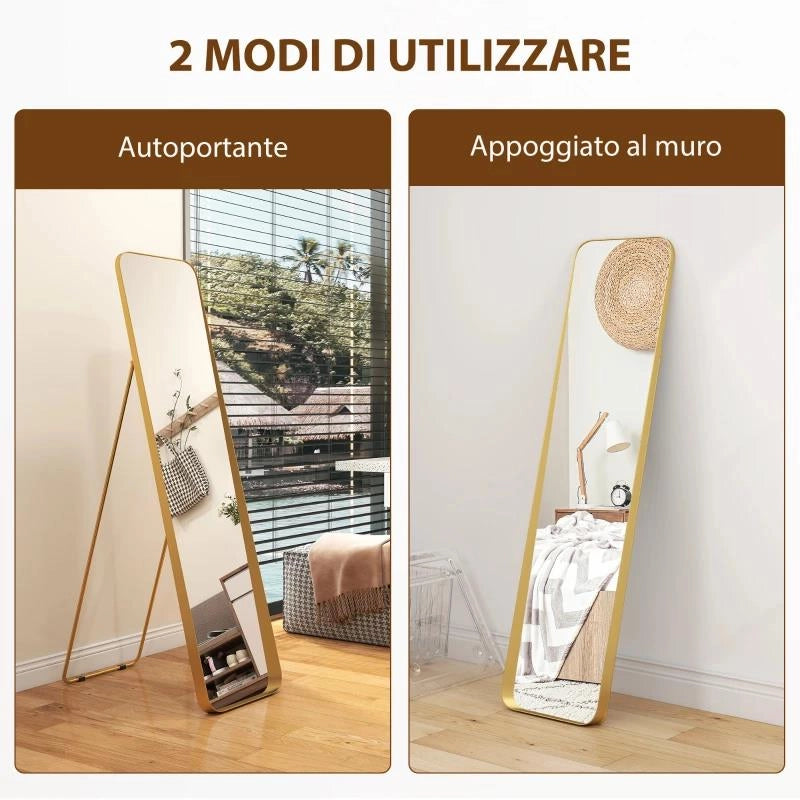 SPECCHIO DA TERRA 40X160CM RETTANGOLARE A FIGURA INTERA CON CAVALLETTO AUTOPORTANTE, ORO