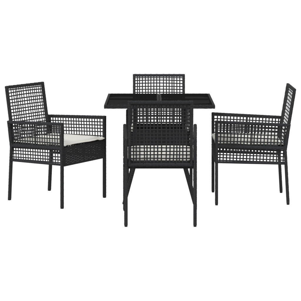 Set pranzo giardino 5 Pezzi Nero Poly Rattan
