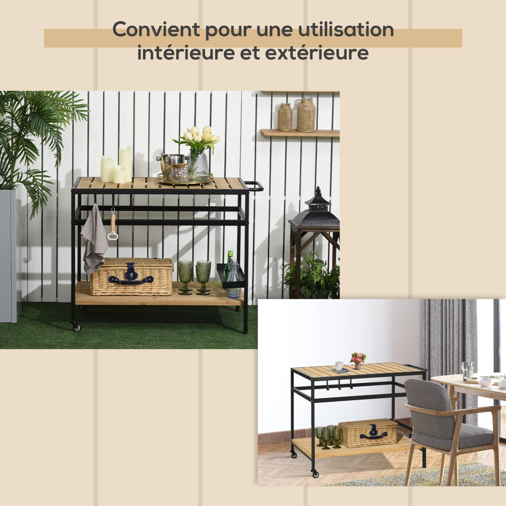 Carrello da giardino con ripiani e ganci ¨C zephmum ¨C 107x65x80 cm nero naturale