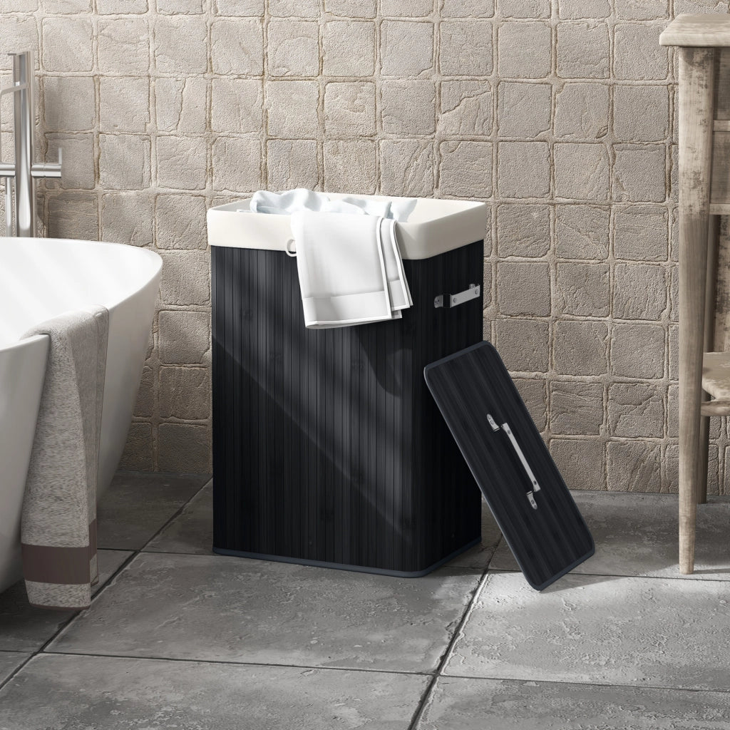 Cestino per biancheria con coperchio ¨C Zephmum ¨C Bamb¨´, pieghevole, 72L, Nero 40x30x60cm