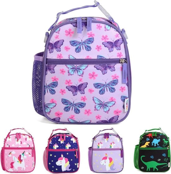 Borsa termica per bambine con cinturino e contenitore per bottiglia - Borsa per la scuola con set per bambini