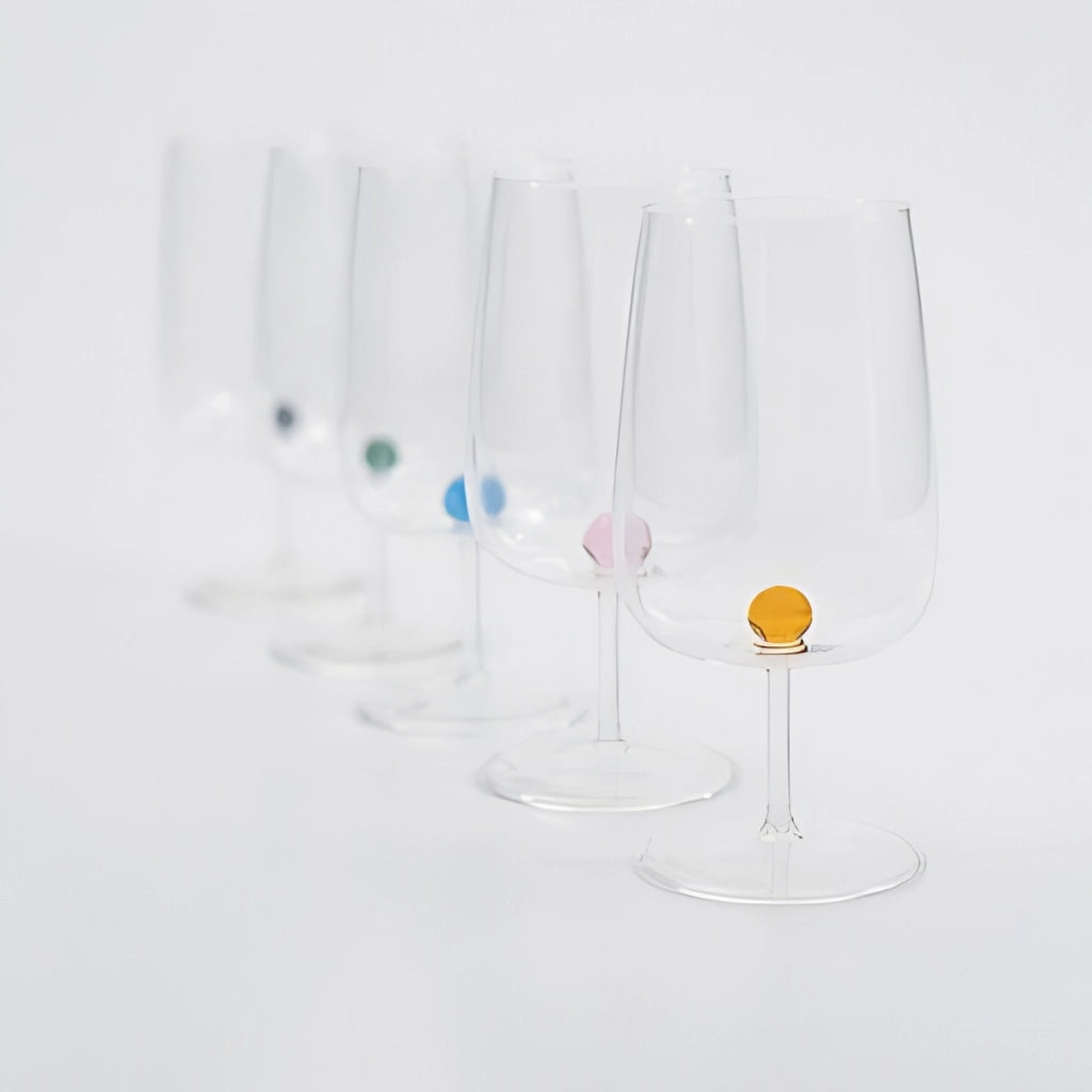Bilia Set 6 Calici in Vetro Borosilicato con Sfera Colorata Verde - Design Artigianale Elegante e Resistente agli Shock Termici per la Tavola