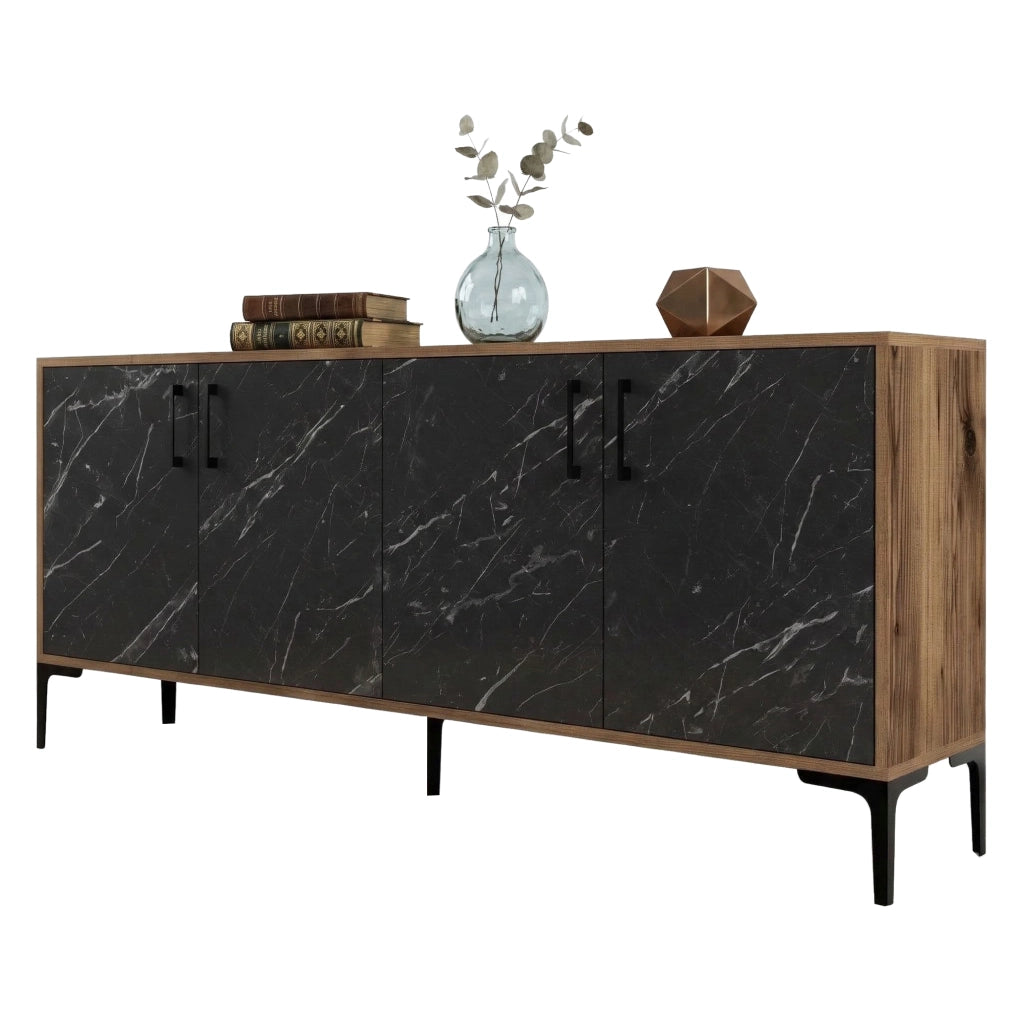 Madia Pollein, Credenza 2 Ripiani, 180x35x78h cm Nero Marmo