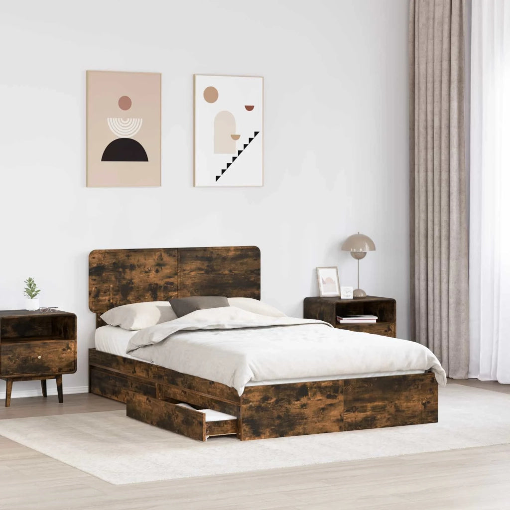 Letto con Contenitore con testiera Rovere fumé 135 x 190 cm 3412287