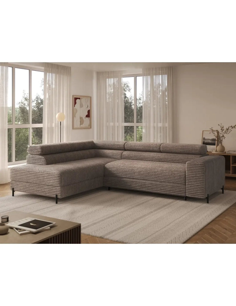 Divano ad angolo COLESIA convertibile 5 posti marrone chiaro velluto a coste – sinistra – 274x200cm