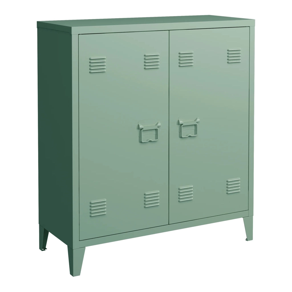 Armadio armadietto per ufficio mobiletto portaoggetti per ufficio officina camera da letto mobiletto per ufficio in metallo con 2 ante 90 x 80 x 33 cm verde pastello opaco 03_0006342