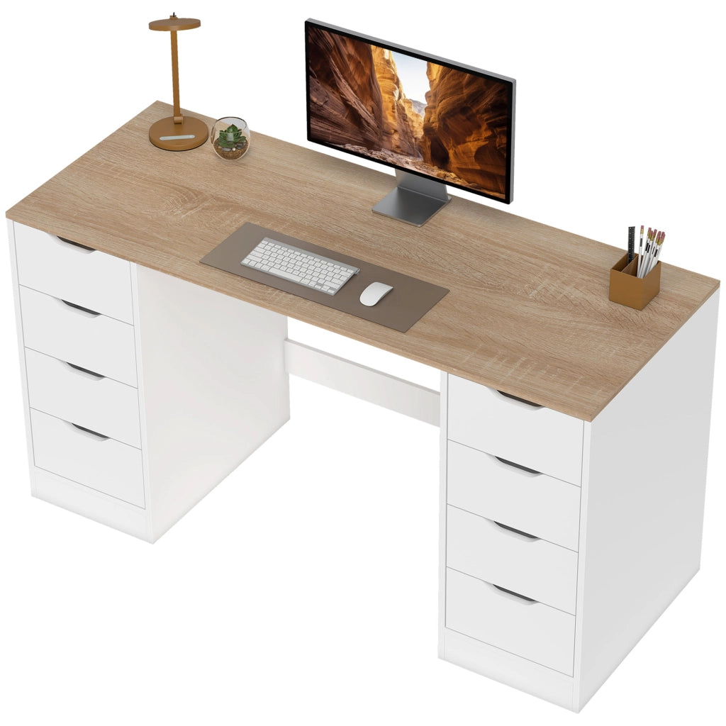 Scrivania 140 cm con 8 cassetti ¨C Xylo ¨C legno e metallo bianco per ufficio e camera