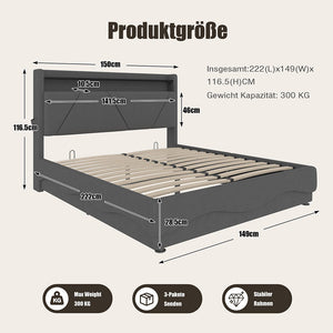 Letto 140x200cm imbottito - Xylo - LED USB ripostiglio idraulico