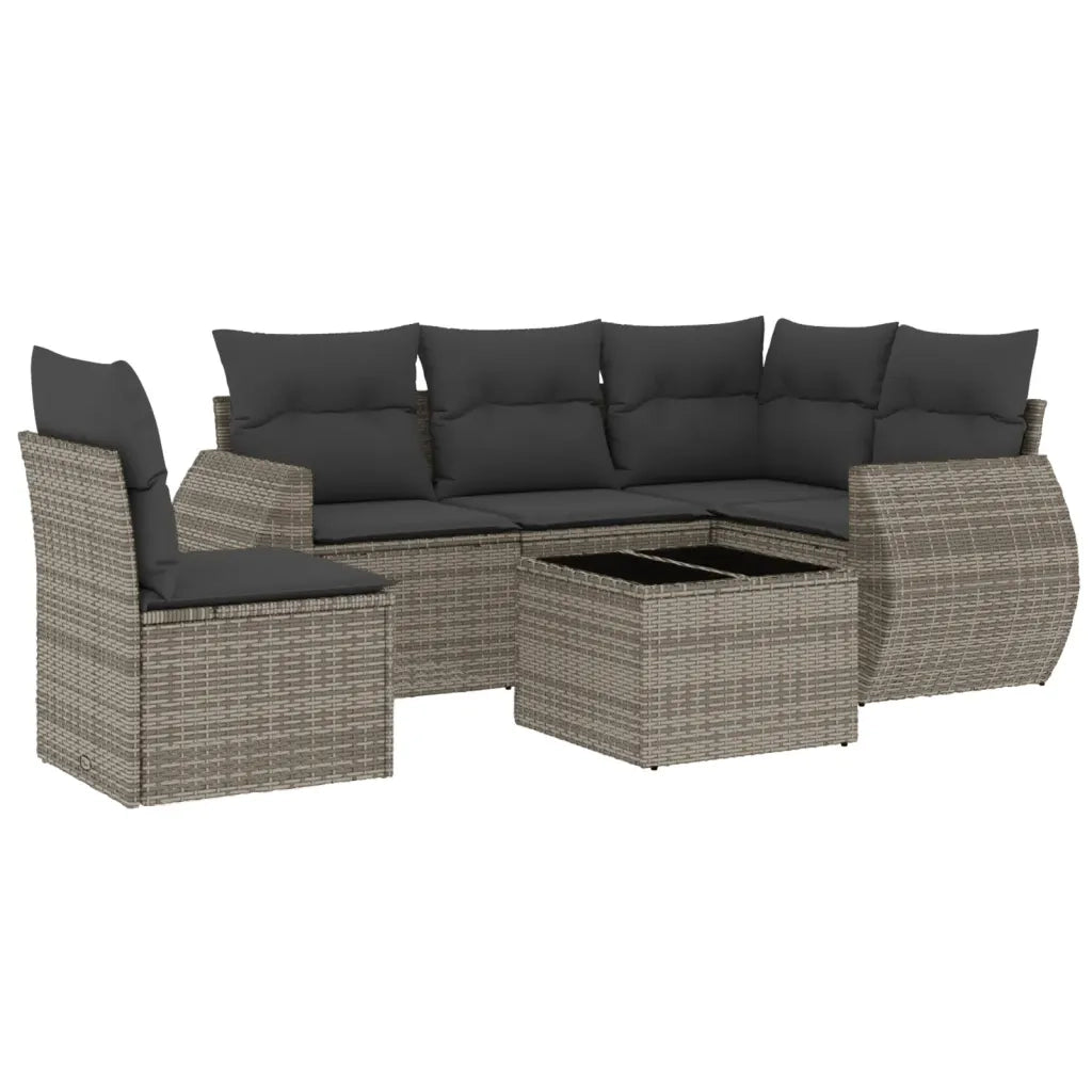Set Divano da Giardino 6 pz con Cuscini Grigio in Polyrattan