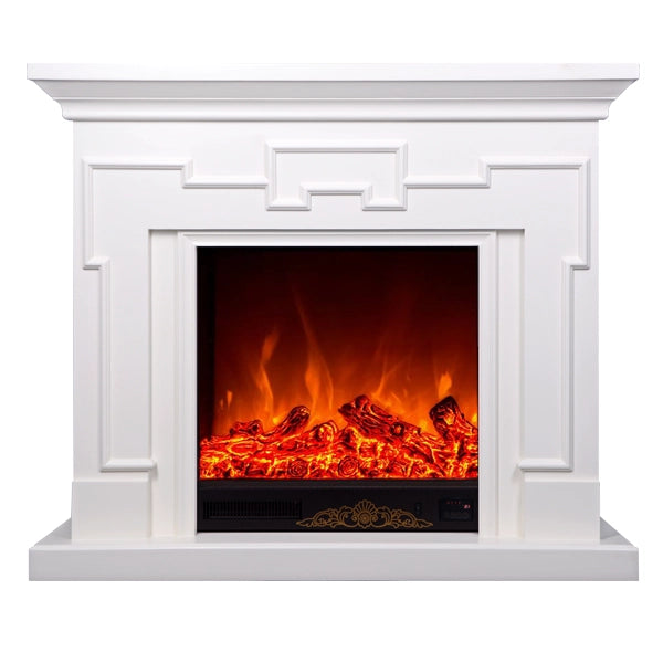 Camino Elettrico da Pavimento 102x120x33 cm Effetto Fiamma 1500W Morfei Bianco