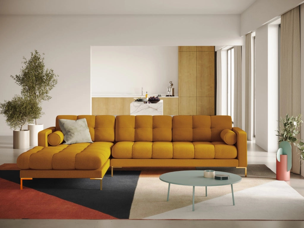Cosmopolitan Design - Divano angolare sinistro "Bali" 5 posti in tessuto strutturato giallo 