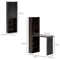 Scrivania Moderna Pieghevole con Libreria e Lavagna, in Legno e Metallo, 98x51x153 cm, Marrone