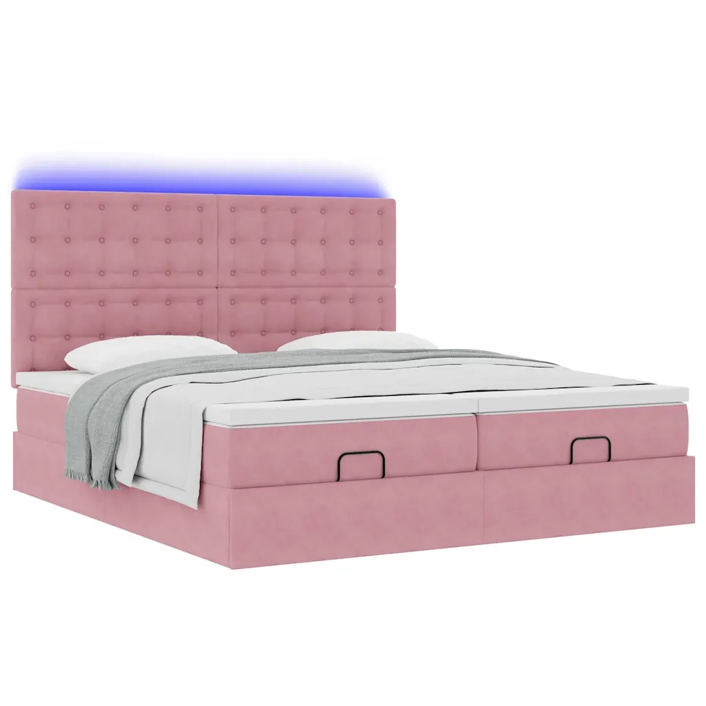 vidaXL Struttura Letto Pouf con Materassi Rosa 180x200 cm Velluto
