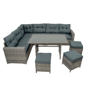 Set Angolare Rattan Giardino 9 Posti Grigio Tavolo Cuscini Impermeabili