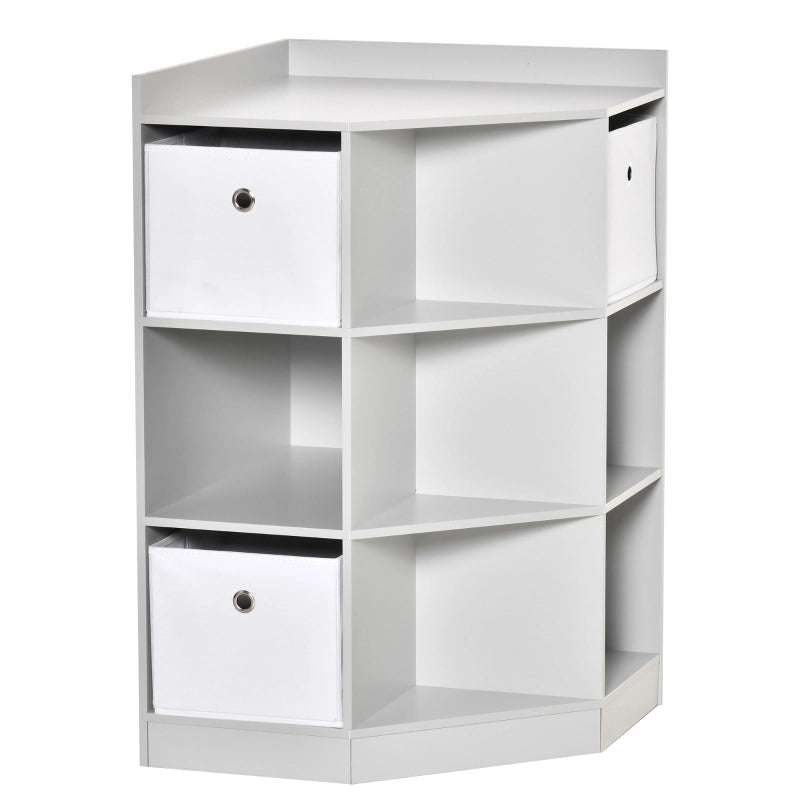Scaffale angolare per bambini con 3 box contenitore, 9 scomparti, grigio, 57,4 x 57,4 x 94 cm