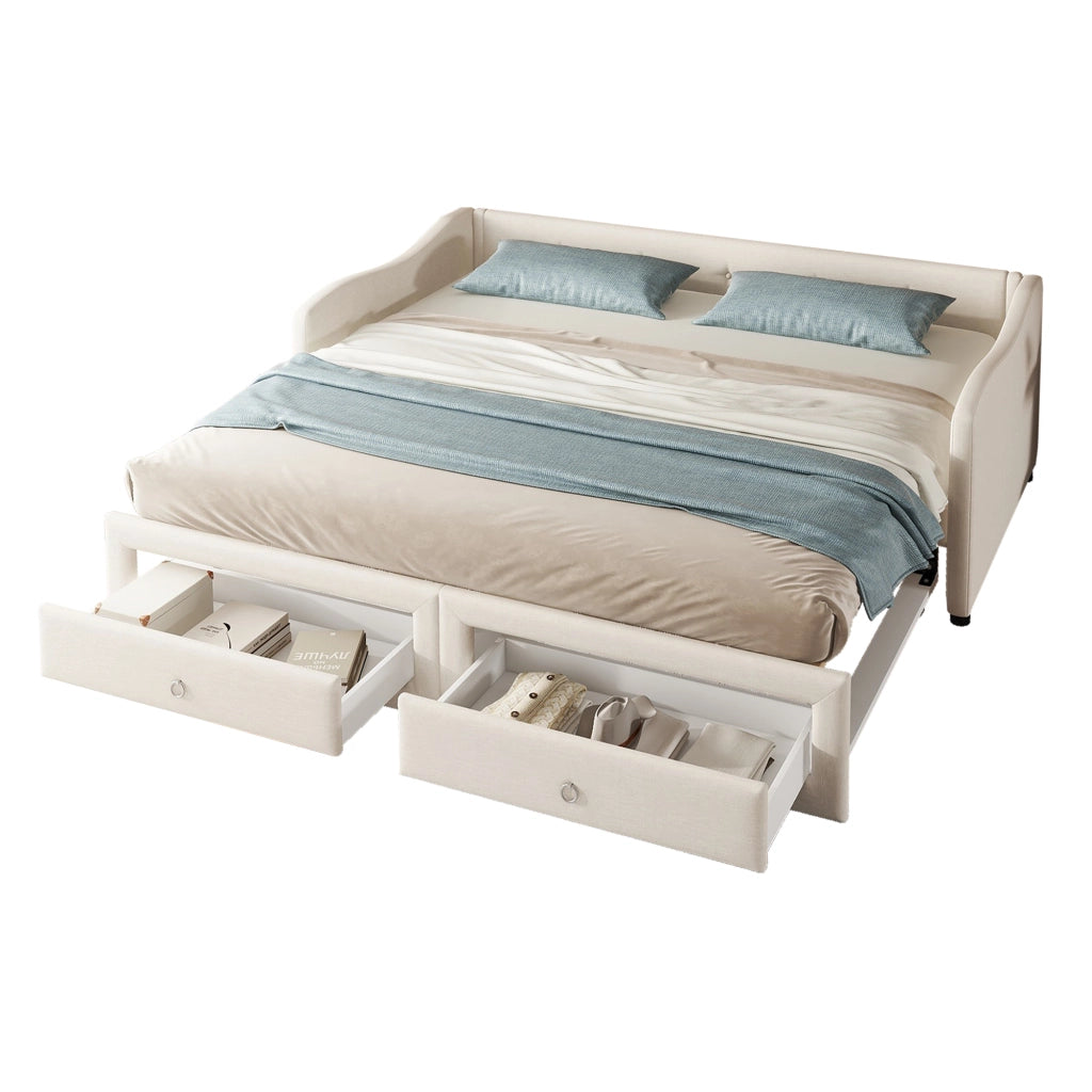 Letto giorno con letto estraibile lino 90x200 cm
