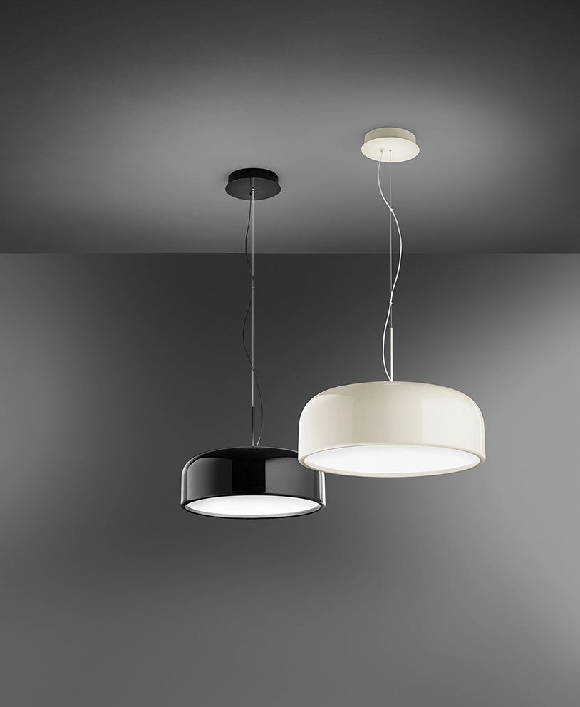 Lampada a Sospensione in Metallo Bianco Panna Lucido con LED Integrato CCT Dimmerabile, Diametro 48,5 cm, Altezza Regolabile fino a 318 cm - Perenz