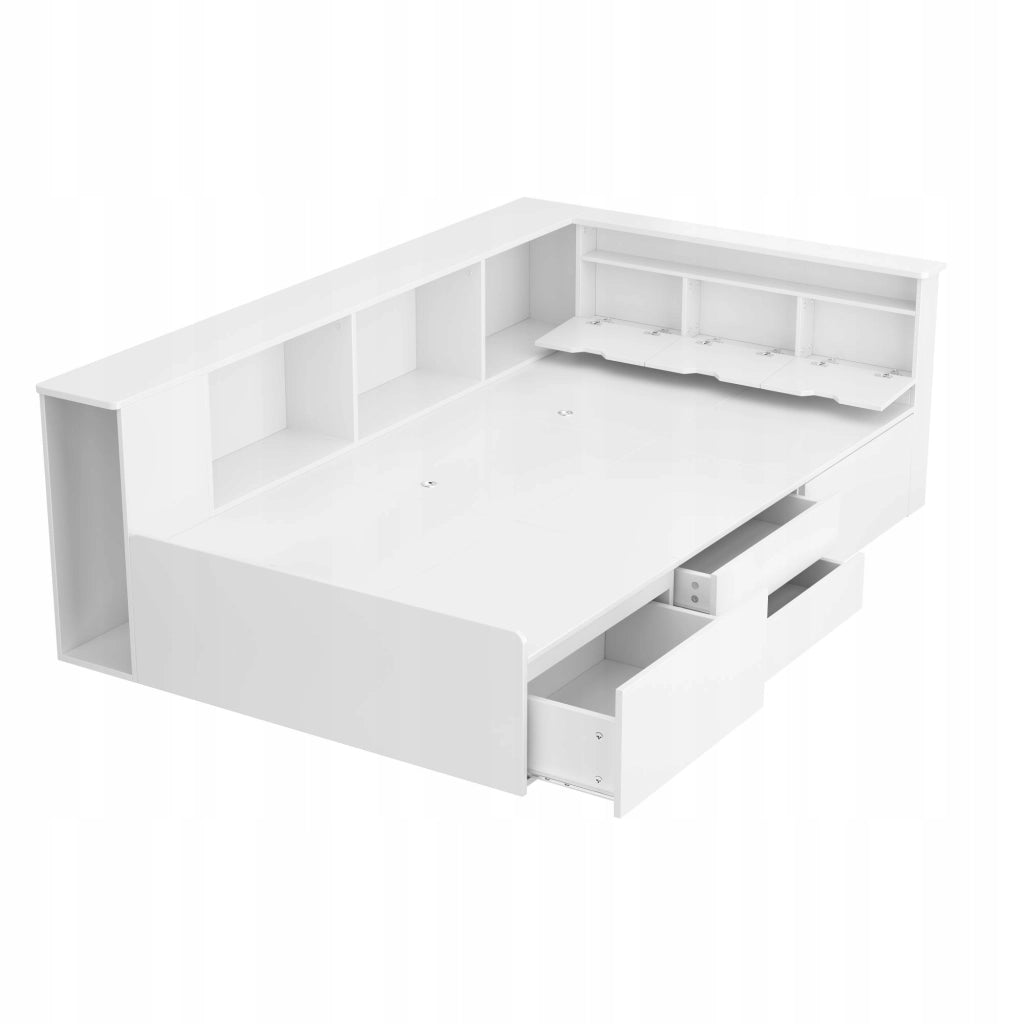 Letto a castello per bambini 90x200cm - Xylo - Bianco, con cassetti e scaffale