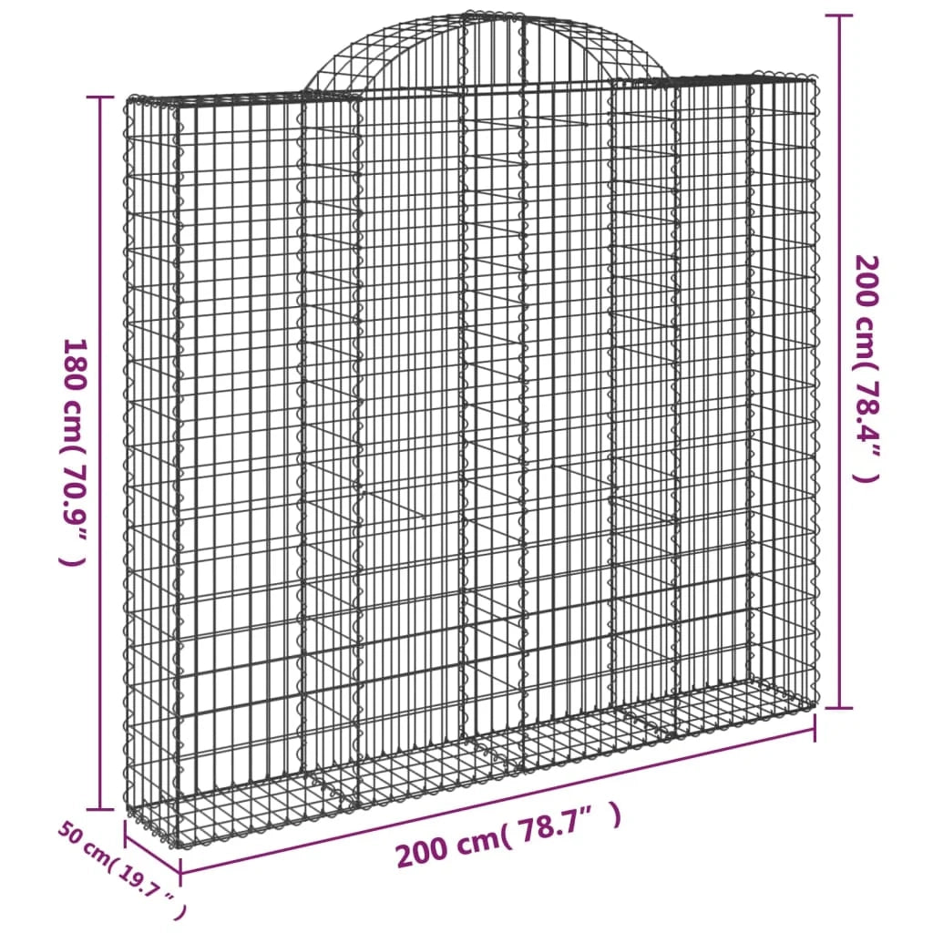 Cestini gabbioni recinzione a gabbia muro di contenimento ad arco 3 pezzi 200 x 50 x 180/200 cm ferro zincato argento 02_0040752
