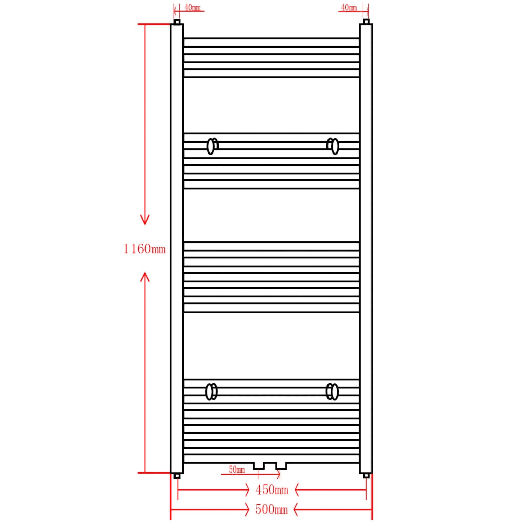 Radiatore Centrale Portasciugamano Dritto Nero 500 x 1160 mm 141907