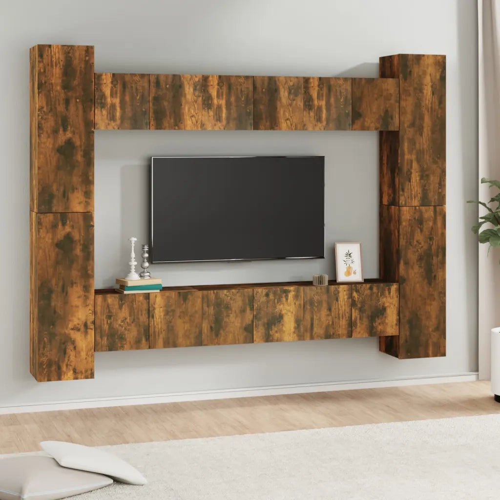 Set Mobili Porta TV 10 pz Rovere Fumo in Legno Multistrato cod mxl 20296