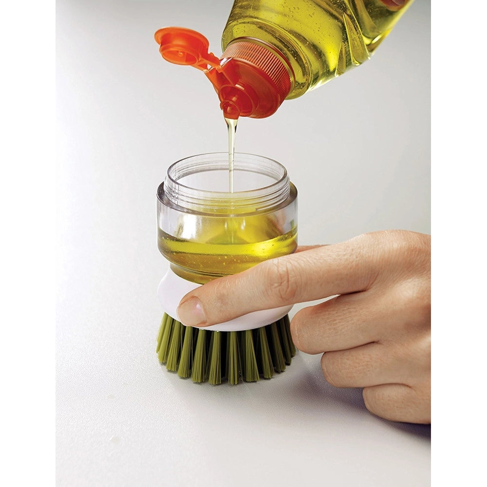 Trade Shop - Spazzola Con Dispenser Sapone Setole Rigide Antigraffio Lava Bicchieri Piatti Pentole -