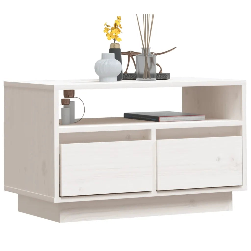 Mobile Porta TV Bianco 60x35x37 cm in Legno Massello di Pino 813426