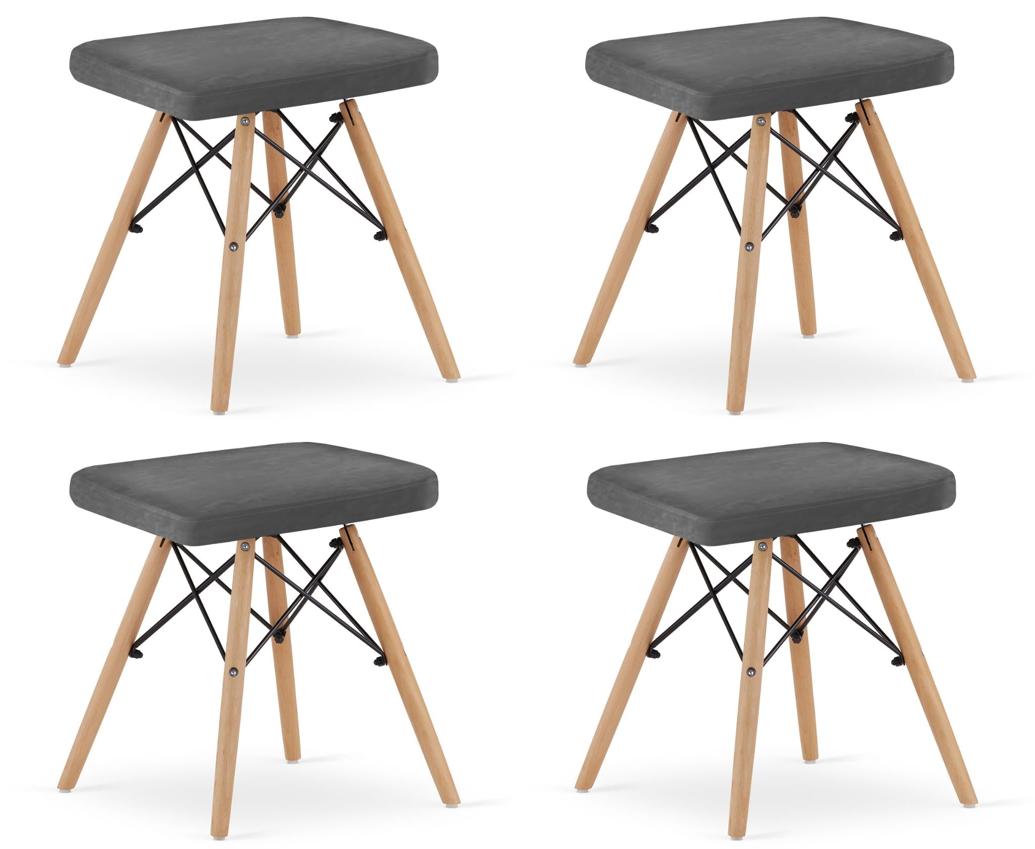 Valora PEKO Sgabello Velluto Grigio Gambe Naturali x4