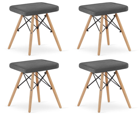 Valora PEKO Sgabello Velluto Grigio Gambe Naturali x4