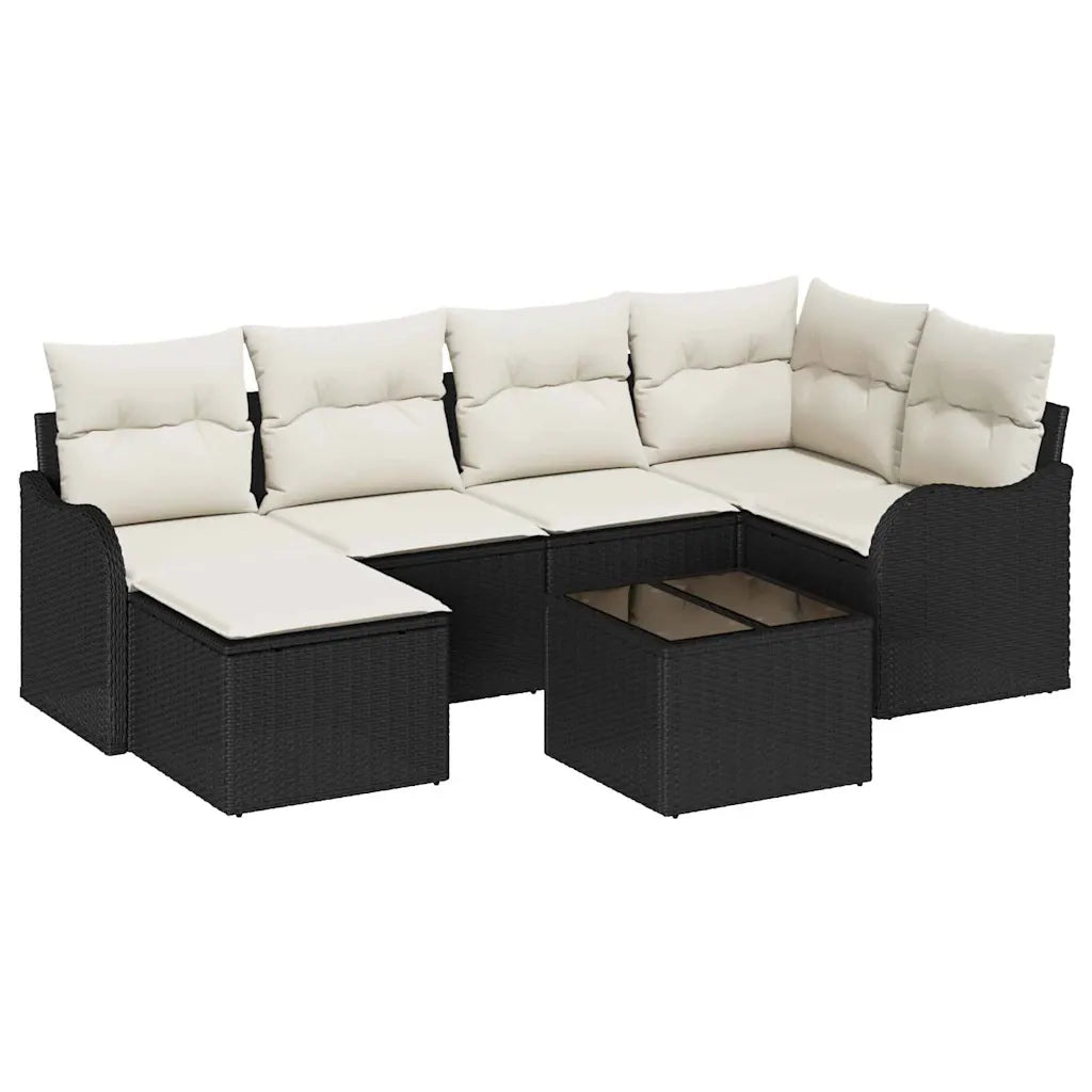 Set Divano da Giardino con cuscino 7 pcs Nero Poly Rattan 3345777