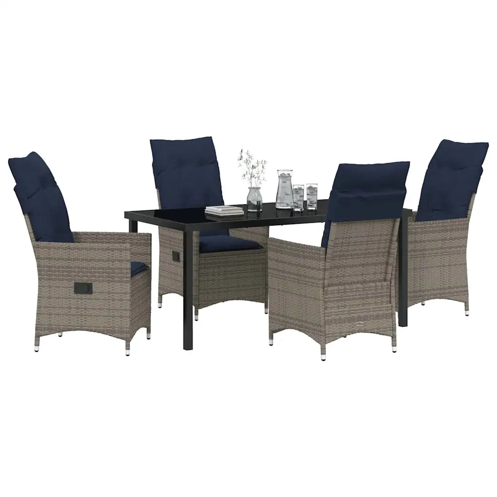 Set di tavolo e sedie con cuscino 5 pcs Grigio Rattan in PE