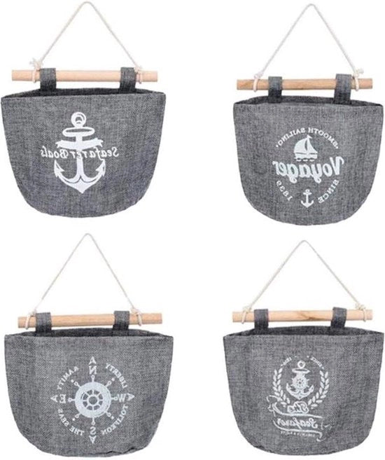 Organizzatore per parete per tazza da bagno stile marino sacchetto di stoffa per camera da letto ufficio bagno 21 x 16 cm grigio