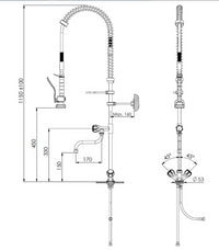 Rubinetto alto per cucina professionale doppia uscita